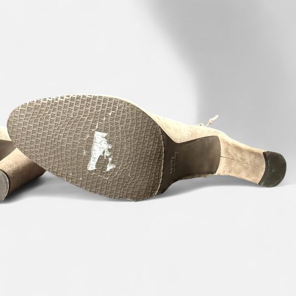 Stuart Weitzman Designer Suede Ankle Boots‎ Taupe Block Heel Tie-Back 9.5 - Picture 6 of 9